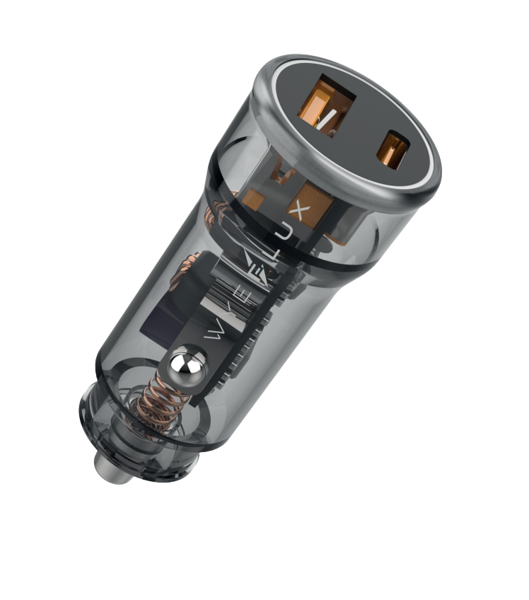38W Usb A & Usb C Transparent Dual Port Car Charger.