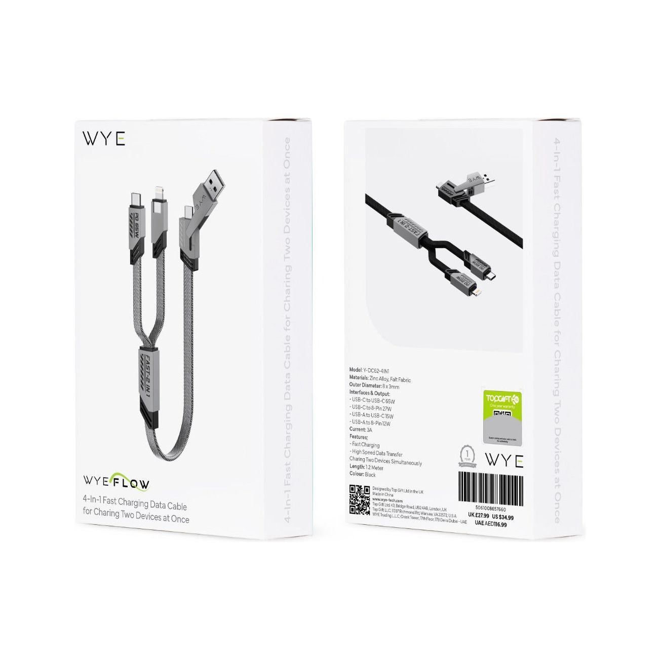 60W 4-In-1 Adaptable Fast Charging Data Cable