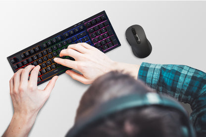 a person using a wirless keyboard 