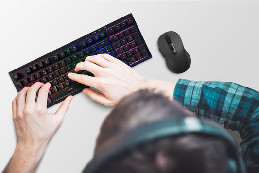 a person using a wirless keyboard 