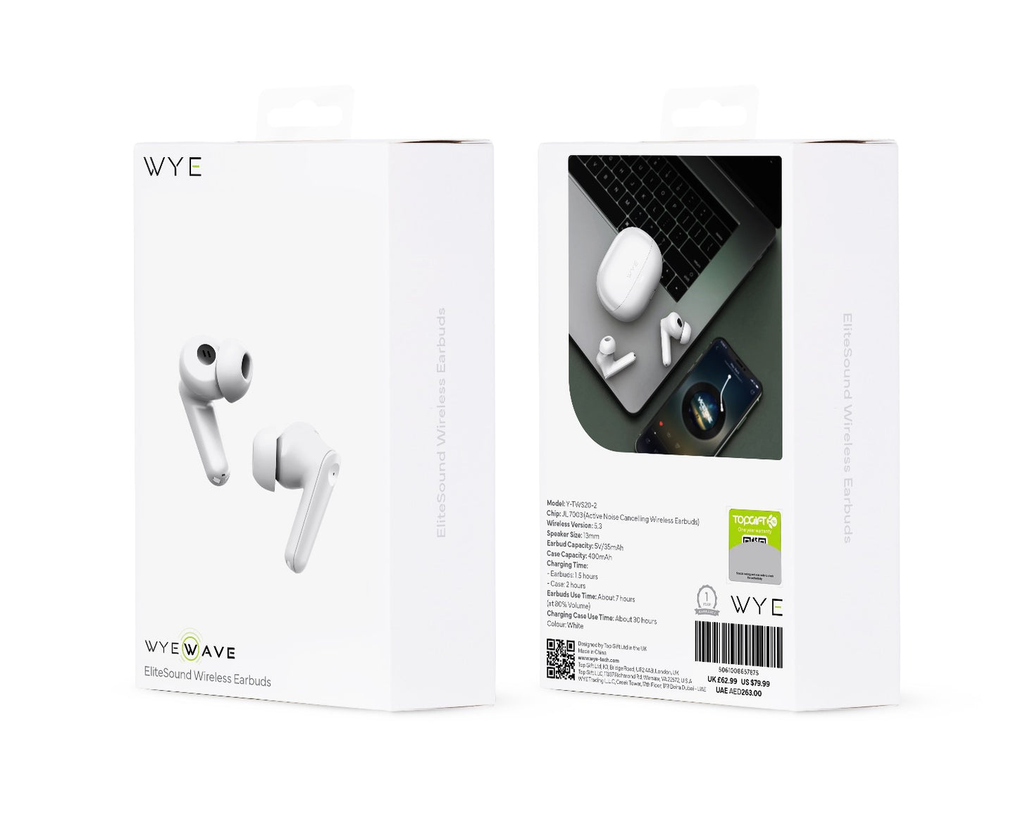 EliteSound Wireless Earbuds White